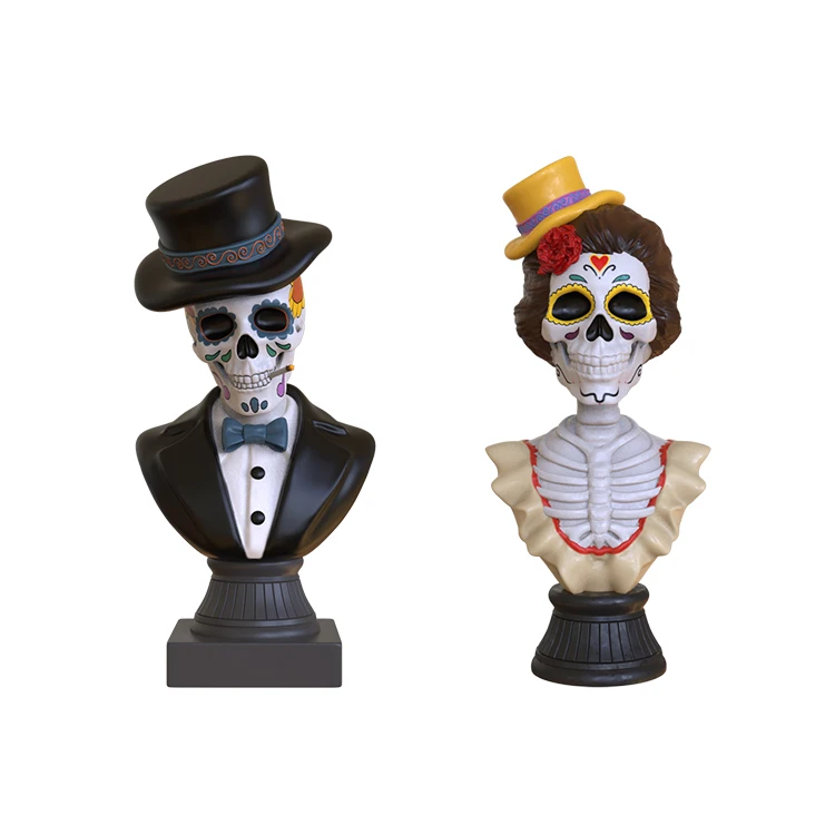 Wholesale Day of the Dead Wedding Dance Celebration Resin Skeleton Couple Bust Statue Custom Resin Skull Bust Statue Home Decor