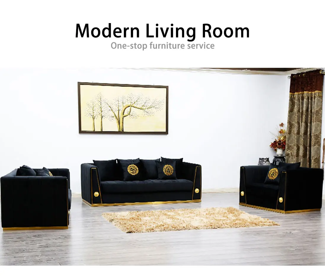 Modern Luxury Black Golden Velvet Sofa And Love Seat Nordic Gold