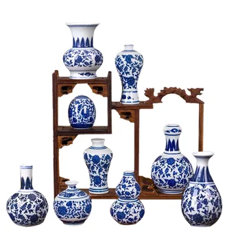 No Glazed Blue and White Porcelain Vases Interlocking Lotus Design Flower Ceramic chinese vases for home decor Flower vase