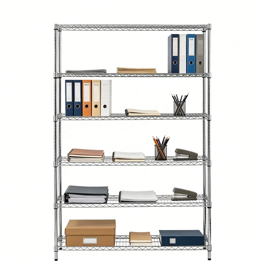 Modern Rack 6 Tiers Heavy Duty Iron Steel Metal Metro Office Garage NSF Wide Chrome Wire Shelving