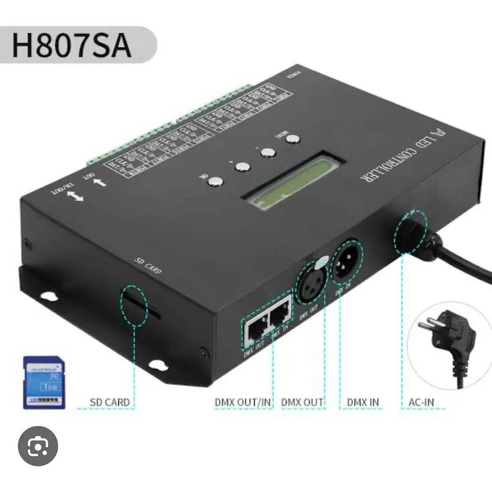 H807SA ARTNET SD Card Online Offline LED BUILD Studio DMX Console 8 Outputs PC 2811 2812 512 RGB RGBW Pixel Led Controller