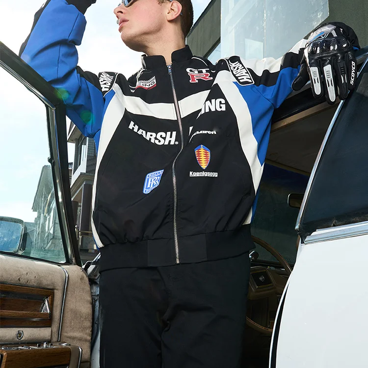 Men's Personalised Round Neck Pu Leather Block Jacket Men_voghion.com