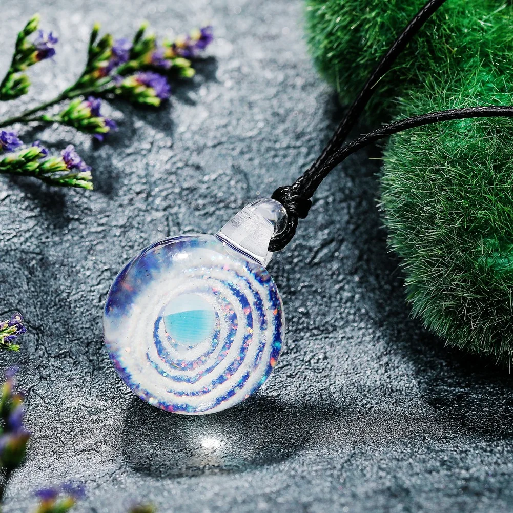 Galaxy Necklace for Women Glass Pendant Necklace Starry Ball Universe  Starry Spherical Pendant Rope Chain Bijoux Femme