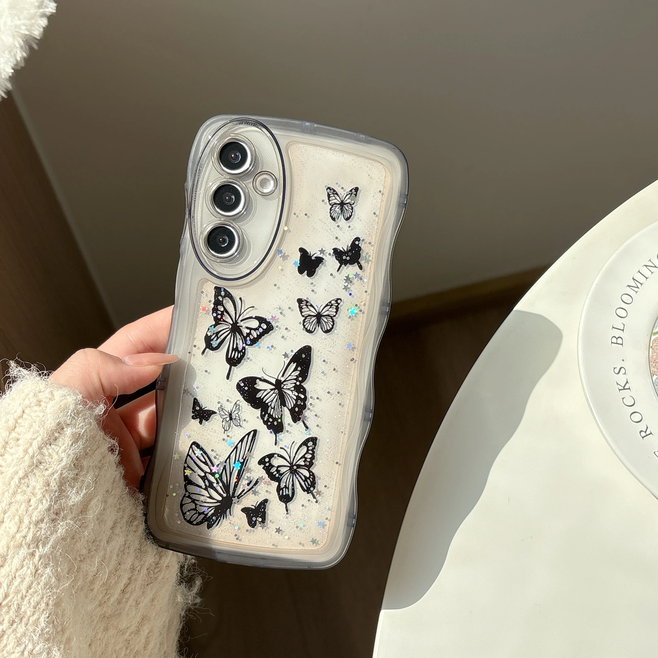 Glitter Stars Butterfly Clear Phone Case for Samsung Galaxy A56