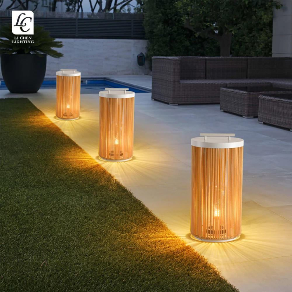 HW02 Rattan Solar Powered Waterproof Ip65 Outdoor Led Lantern Solar Camping Rechargeable Solar Garden Light