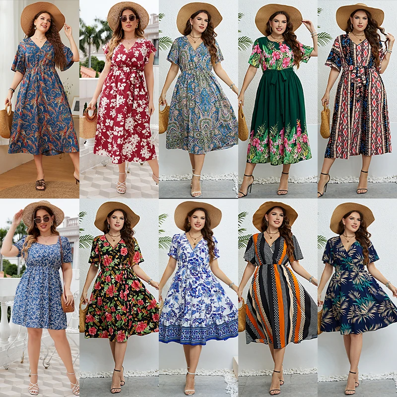 Sexy Floral Long Maxi Dress Woman Ladies Vacation Modest Plus Size ...