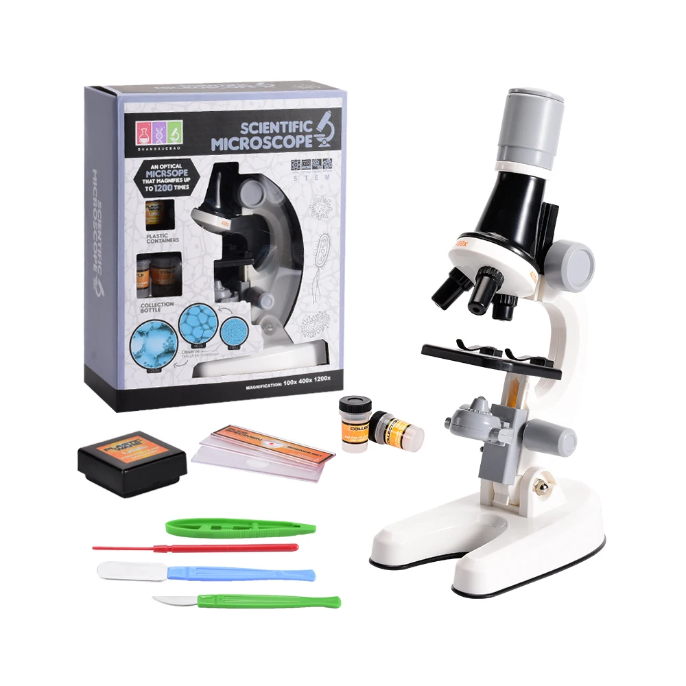 Children educational biological microscope kit science toys for kid with 1200X magnification explore equipment beginner stem toy