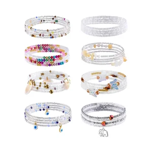 ELABEST 24-47inch African Waist Beads Women 8Pcs Elastic Alloy Colorful Beaded Waist Jewelry Accessories