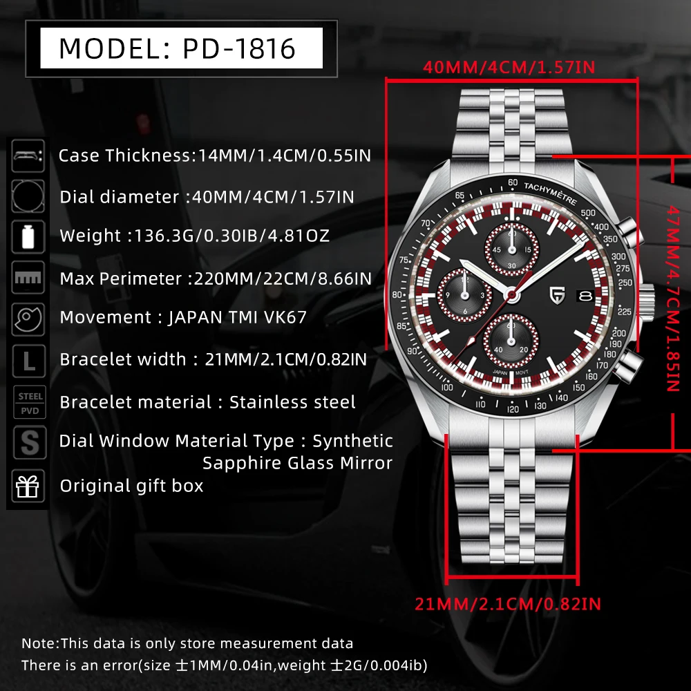PAGANI DESIGN Men's Chronograph Waterproof Sport Watch, Auto
