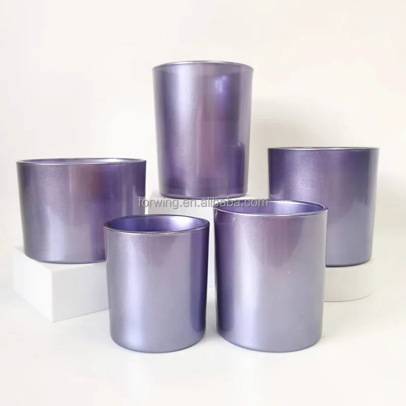 luxury empty pearlized bule glass candle holder massage unique candle jars set with lid for candle making factory