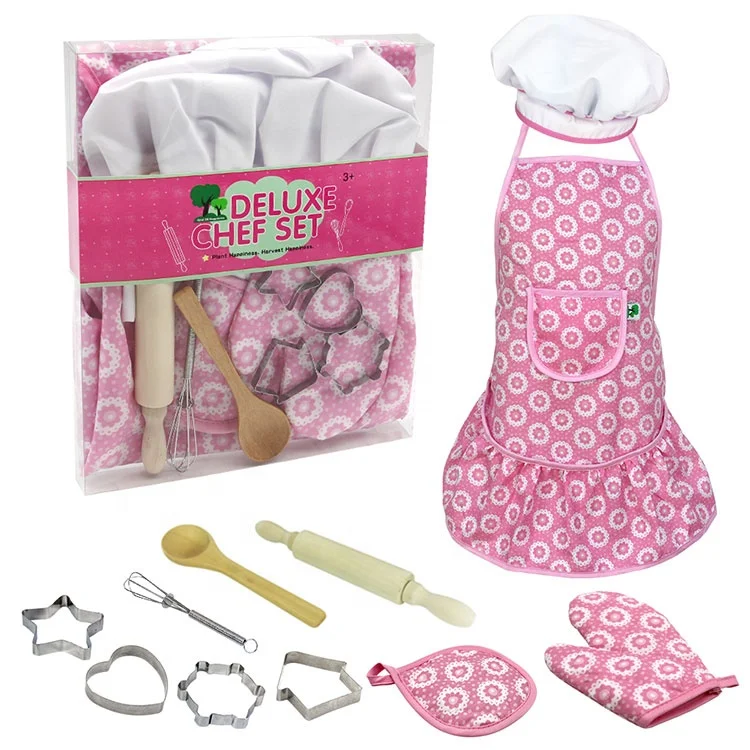 Детский набор для готовки и выпечки, 11 шт., детский шеф-повар, ролевые игры, фартук для маленьких девочек, наряд для малышей, наряд шеф-повара, карьерный костюм