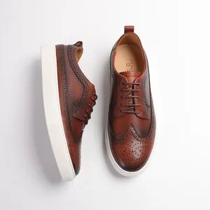 Men's Fashionable Retro Genuine Leather Sneakers Reinforced Stitching Top Grain Cowhide Leather Durable Casual Shoes