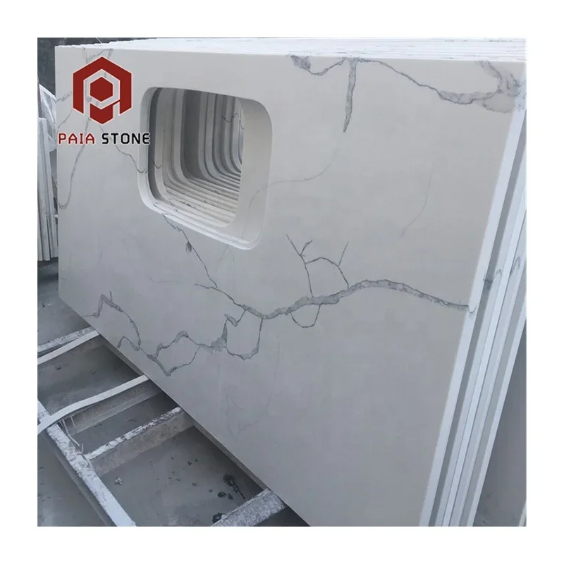 كوارتز أبيض من نوع كالاكاتا بأسلوب أمريكي مخصص واقتصادي لأسطح المطبخ وأسطح غرف الاستحمام وأسطح الجزر