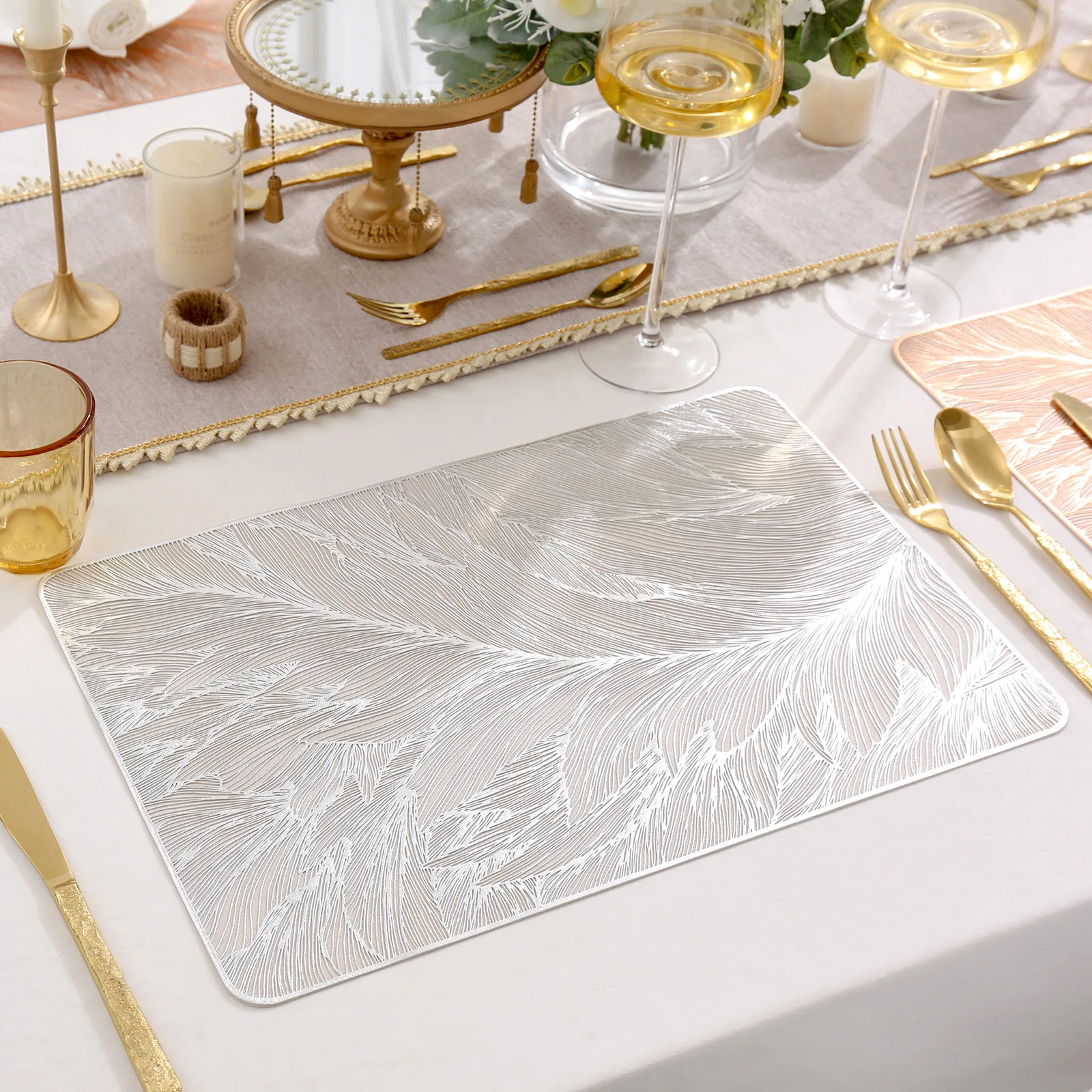Light Luxury square Feather Dining Mat, Anti-slip, Waterproof and Heat-insulating Mat, Hotel and Restaurant Decorative Mat