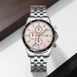 Skmei 9334 Business Luxury Chronograph Date Quartz Watch Men's Alloy Case Stainless Steel Band 3BAR Waterproof Cartoon Antique