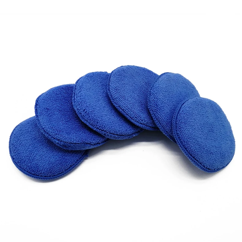 Car Applicator 5 Inch Dia Blue Microfiber Wax Applicator Without Pocket Foam Sponge Hand Car Waxing Pad
