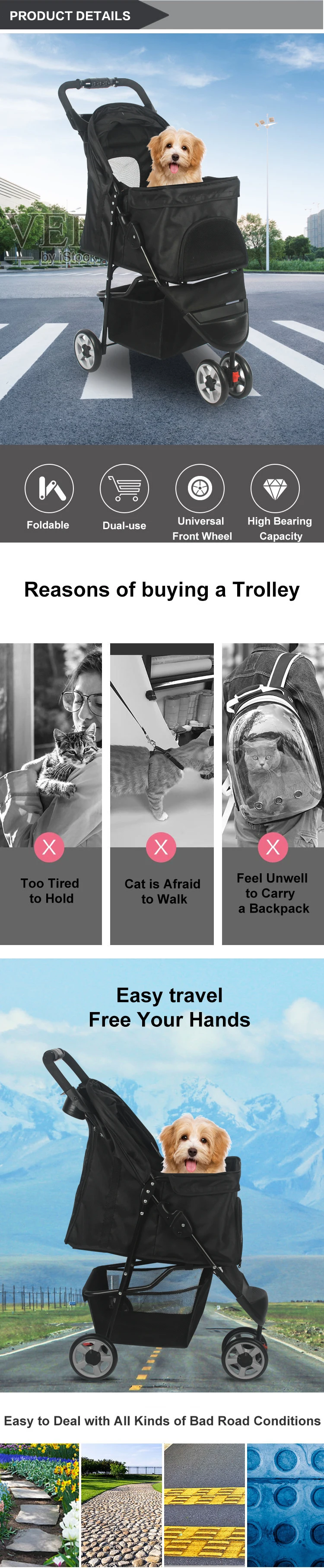 Pet Cart Outdoor Transparent Folding Multi-functional Pet Strollers Pet Travel Carrier Cart For Dogs