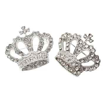 Rhinestone Crown Brooches Silver Plated Full Diamond Crystal Royal Queen Princess Crown Brooch Pins for Suit Dress