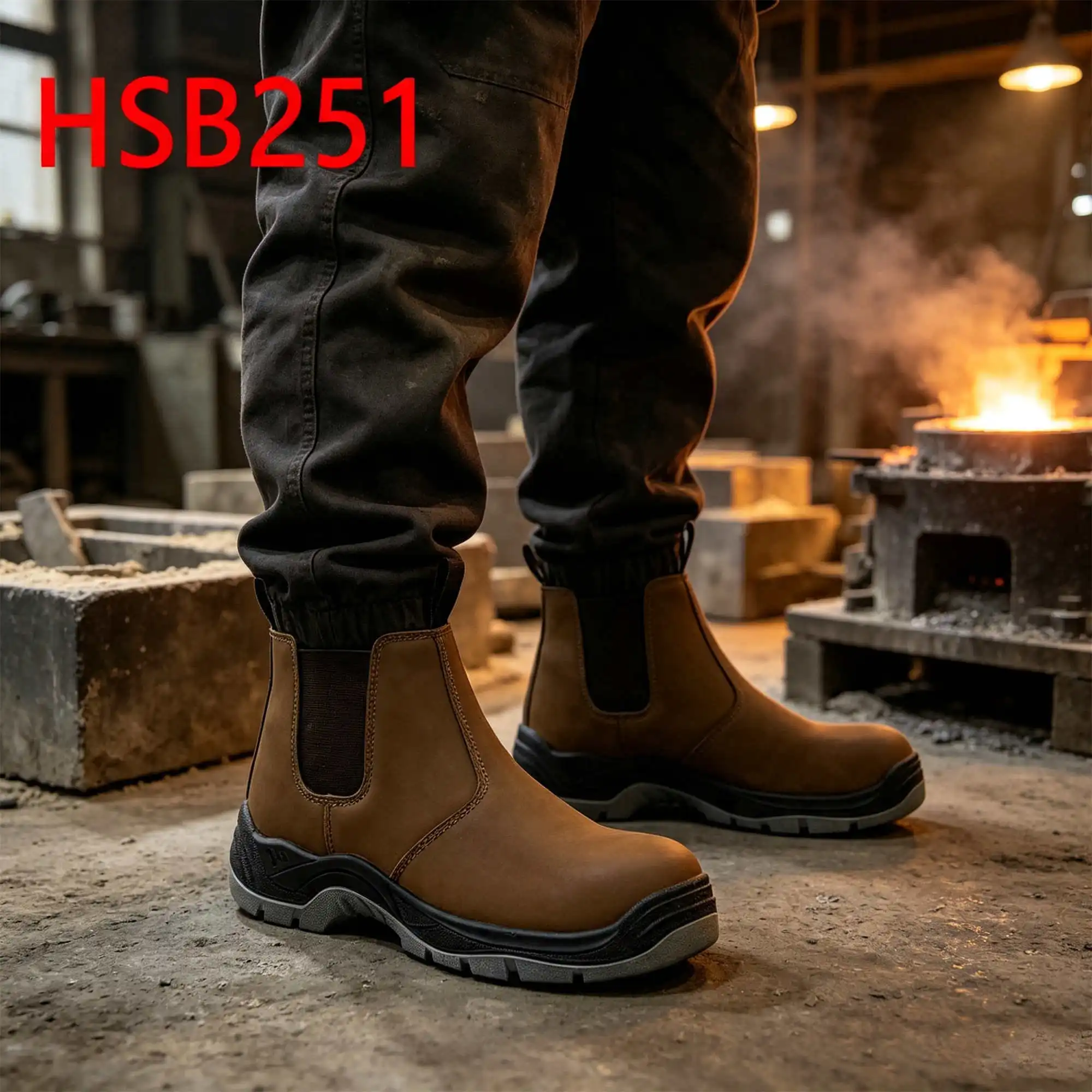 ZYF,Pull on Style Brown Safety Footwear with Steel Toe&plate Machine Operator Quality Nubuck Leather Hua Singh Work Boots HSB251