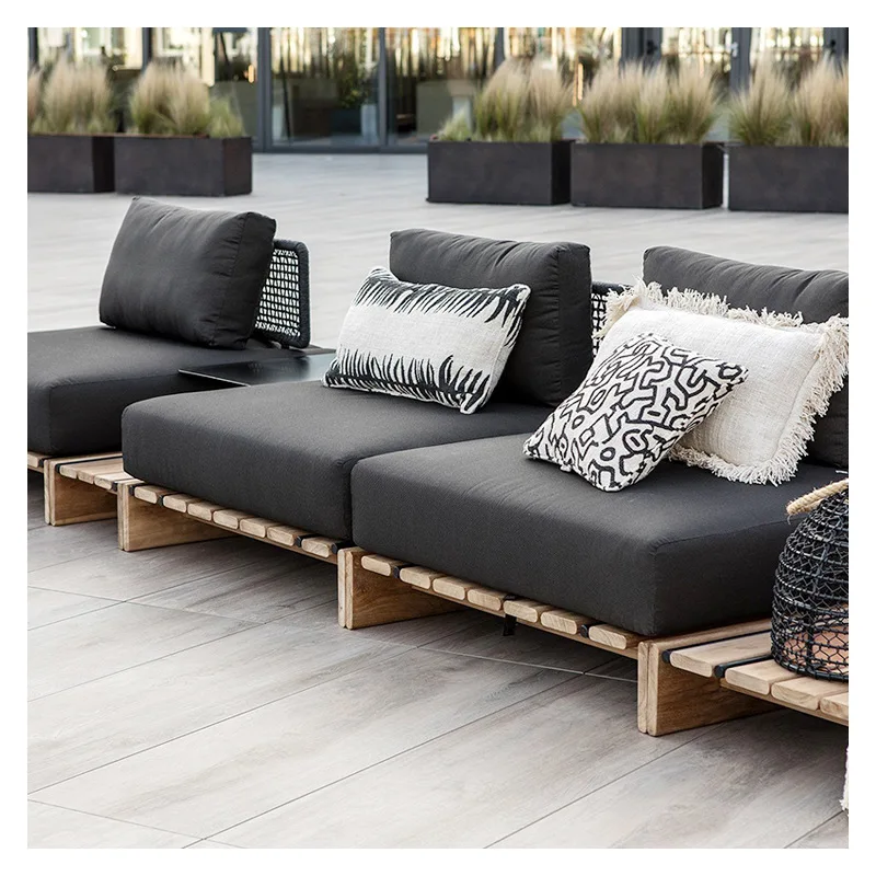 Hotel Luxury Modern Garden Sofa Set Rope Wooden Patio Couch Sectional ...