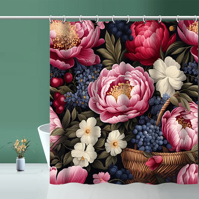 2024 Hot Sale Home Decoration Ink Flower Curtain Bathroom Partition Waterproof Shower