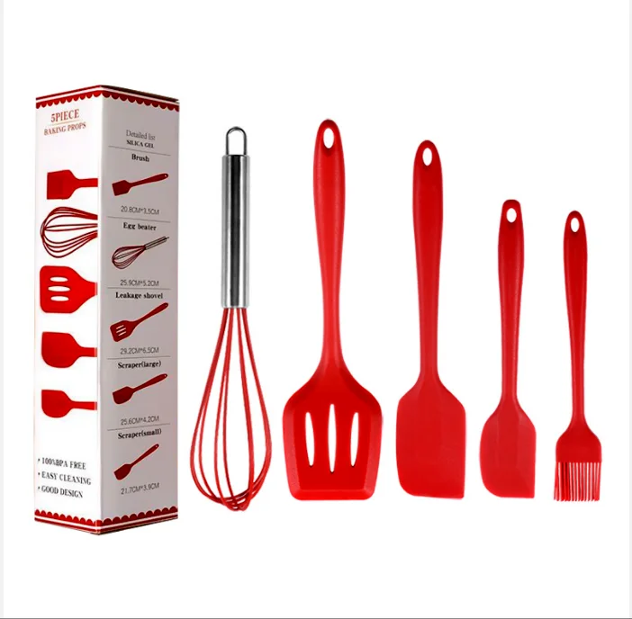 5pcs/set Silicone Cooking Utensil Set, Minimalist Black Non-stick Kitchen  Gadget Tool Set For Kitchen