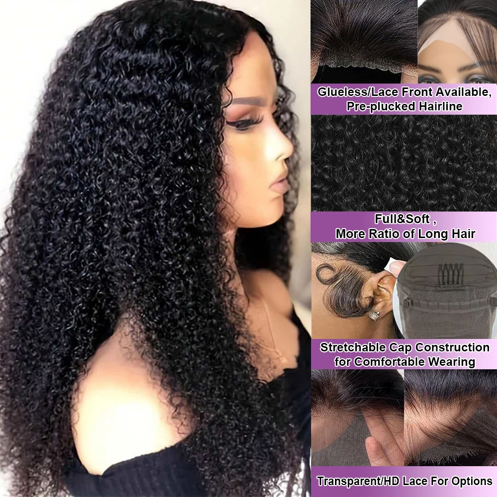 100% Human Hair Short Glueless Afro Kinky Curly 13x4 Lace Frontal