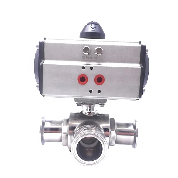 304 1/2" Sanitary Stainless Steel Pneumatic 3 Way Tee Ball Valve