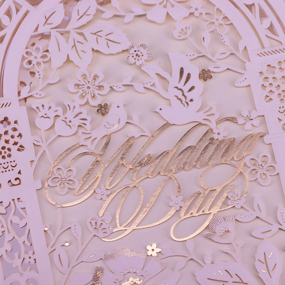 优雅纸艺激光切割手工制作婚礼请柬设计