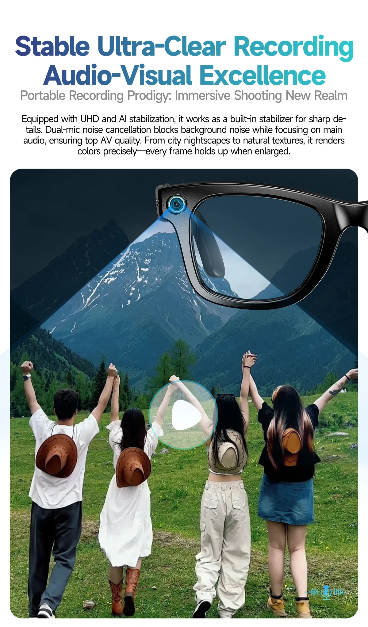Smart Glasses with Camera ENC Noise Reduction WiFi Image Transmission AI Chatgpt Smart Glasses with Camera and BT Call