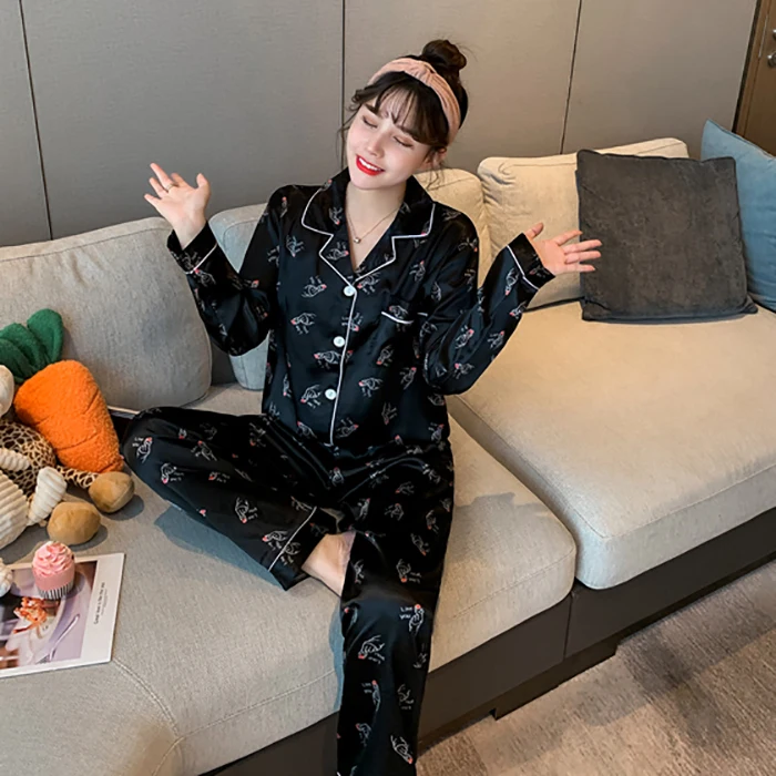 Fashion Women Silk Pajamas Print Cute Satin Pyjamas Long Sleeve - Buy  Women's Sleepwear,Night Wear,Silk Pajamas Product on Alibaba.com