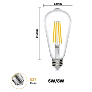Vertak 4W 6W 8W LED Filament Light Bulb Clear Glass with E27 Base Plastic Body 3000K 4000K 6500K White Warm Color for Home Use