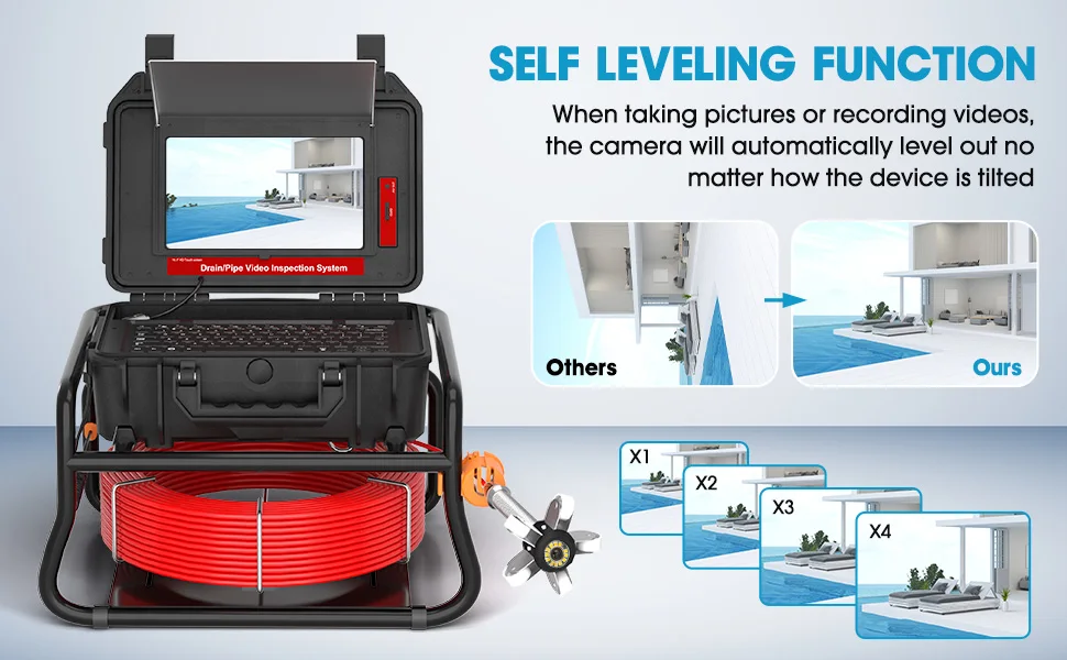 Self-leveling&512Hz Sonde&Locator Sewer Camera 10.1inch Touch Screen Meter Counter Pipe Inspection Video Camera 16GB Card Drain Camera Factory Directly