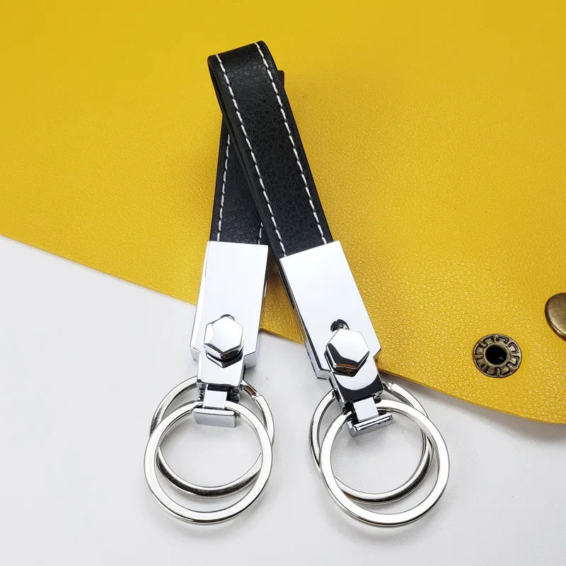 GIMNER 10-Pack Genuine Leather Key Rings - Simple Durable Key Holders