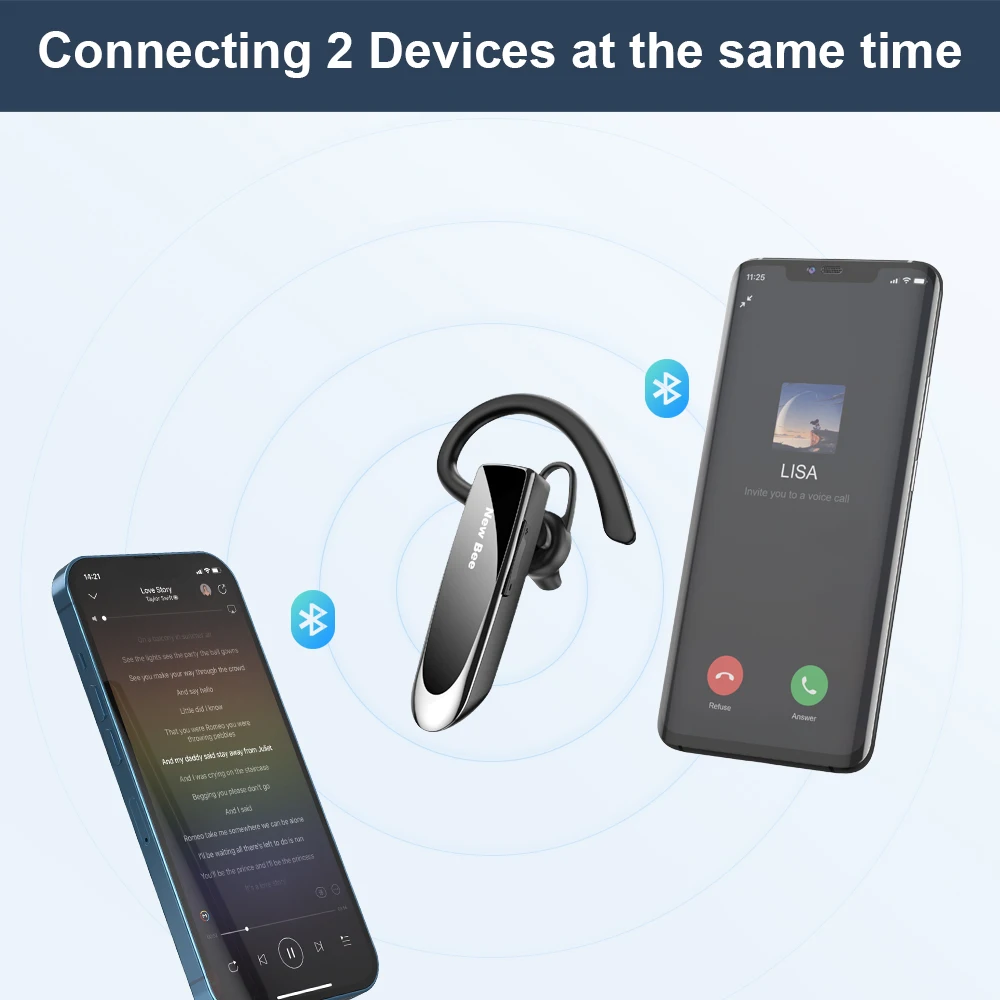 New Bee – écouteurs sans fil Bluetooth V5.0, oreillettes avec micro, 24h,  Mini mains libres, pour iPhone et xiaomi