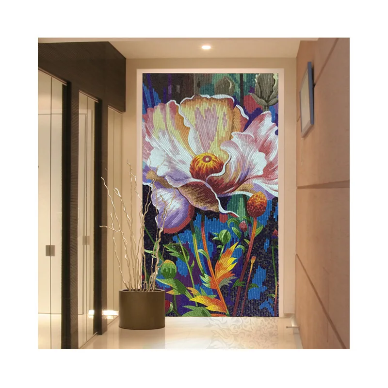 Wall Art Decorative Modern Designs Flower Glass Mosaic Art Murals