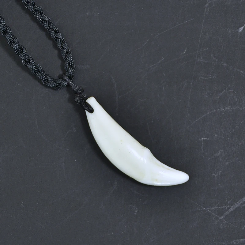 Real Bone Natural Tooth Vintage Silver Wolf Tooth Charm Wolf Head Men's Pendants 