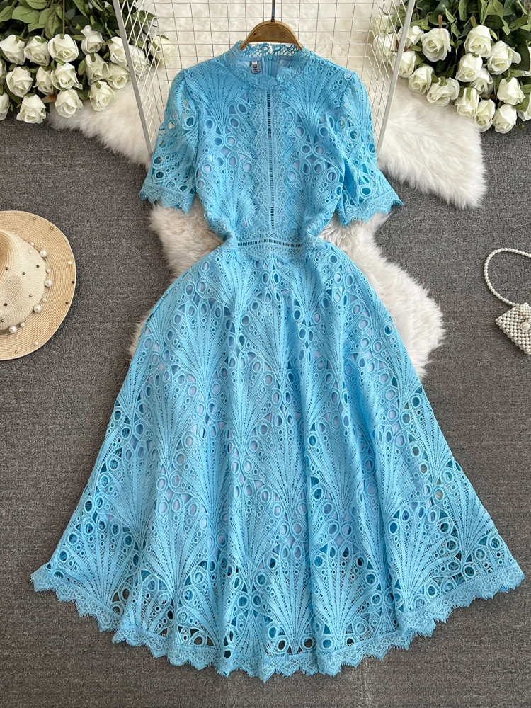 knee length dresses for ladies Embroidered Boho Long Lace Dress Large