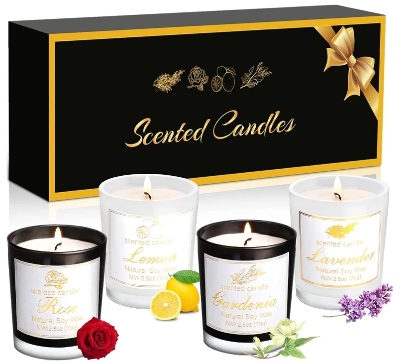 Scented Candle Gift Set for Women,4 Candles, Natural Soy Wax Scented Candles, Scented Candle Gift Set, Perfect for All Holidays