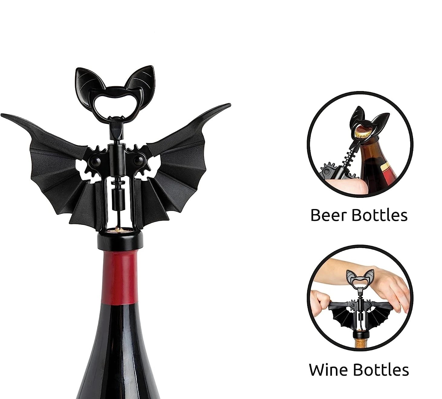 Vine Spooky Bat Wine Opener 2 In 1 Wine And Beer Opener Multi