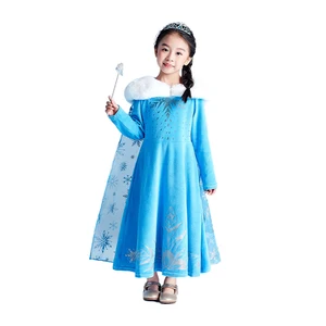 Long-Sleeved Winter Children's Elsa Princess Dress Fur-Trimmed TV Movie Christmas Birthday Parties