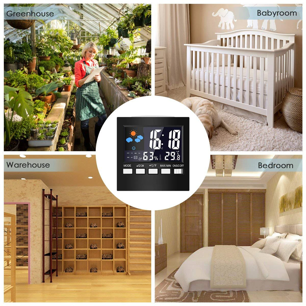 Voice Control LCD Screen Thermometer Clocks Indoor Humidity Monitor Electronic Digital Display Temperature Alarm Clock