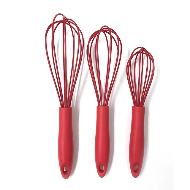 Set Of 3 Sturdy Kitchen Whisk Silicone Balloon Whisk Set Egg Beater Milk  Frother Kitchen Utensils Gadgets Red Plastic Grasp - Buy Cooking Mixer,Kitchen  Whisk,Set Of 3 Sturdy Kitchen Whisk Silicone Balloon
