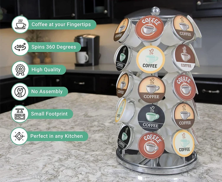 Coffee Pod Carousel Holder Compatible With Kcups 35 Pod Pack Storage