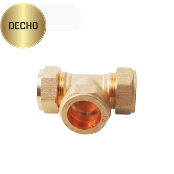 Brass copper  ferrule fittings  straight tee three way connector  22mm support customization