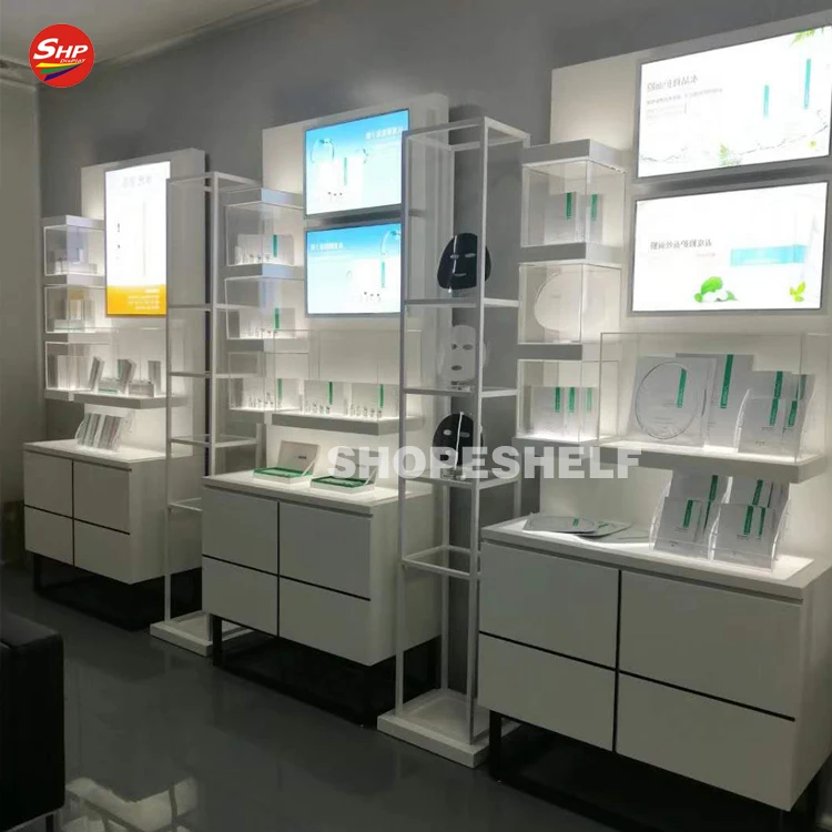 Cosmetic Display Counter Store Interior Design Display Shelves Wood