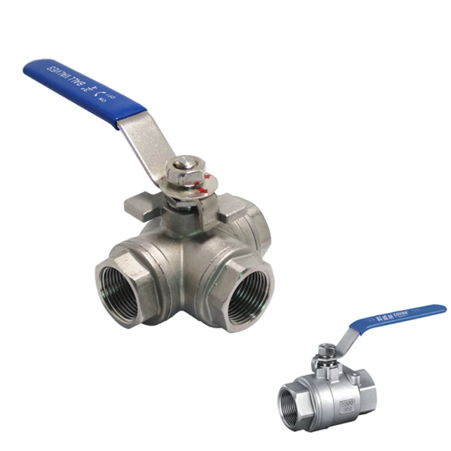 China Supplier 90 Degree PN10 PN16 PN25 Handle Full Flow Threaded Water Stainless Steel 3 Way Ball V