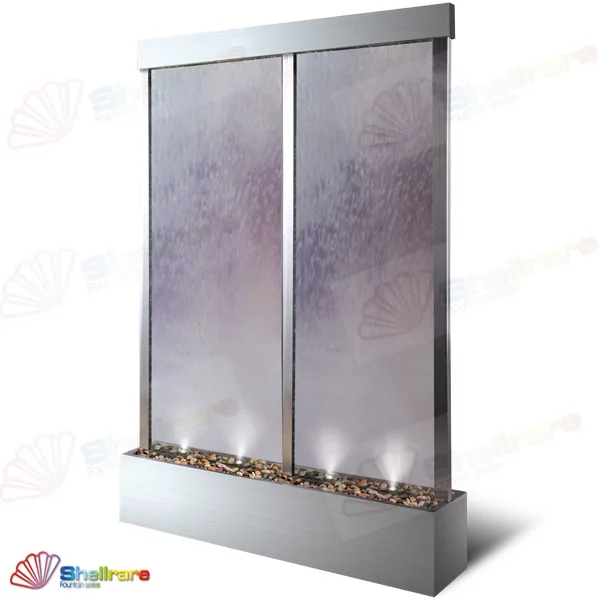 Silver Mirror Glass Waterfall Fountain Mirror Water Feature Waterfall Wall Glass Panel Waterfall Fountain for Home