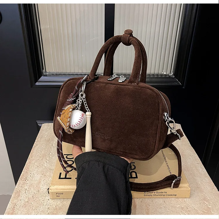 Popular Design Fashion Retro Design Women's Handbag Suede Leisure Travel Shoulder Mini Tote Bag in Stock