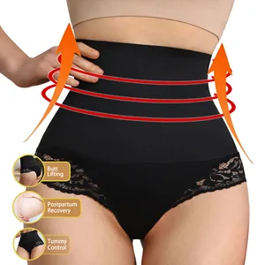 Control Panties Elastic Lace Shaping Mid-Waist Belly Pants Padded Hip-Lifting Comfortable Underwear for Postpartum Body Shaping